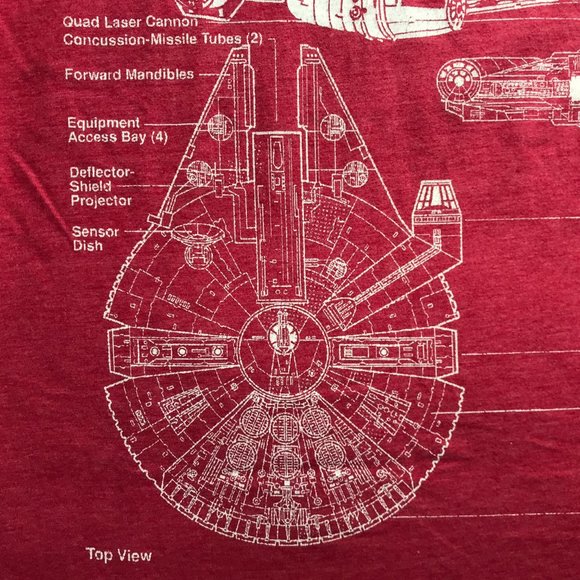 STAR WARS Millenium Falcon T Shirt Short Sleeve Crew Neck. Red Size Men's Small - Picture 2 of 9